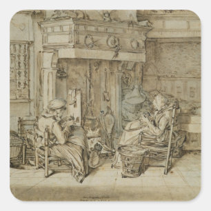 Pegatina Cuadrada Interior holandés, 1617