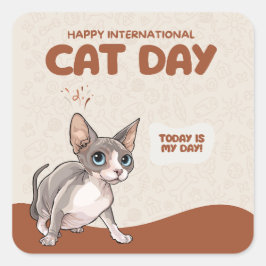 Pegatina Cuadrada International Cat Day Sphynx Celebration Art