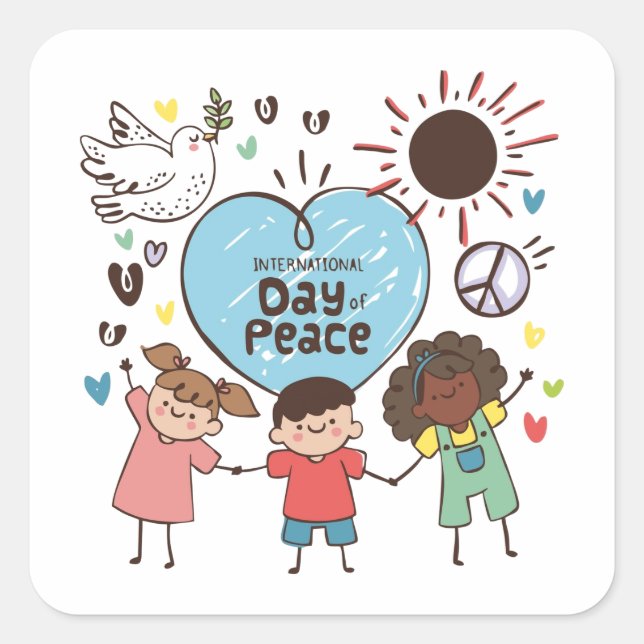 Pegatina Cuadrada International Day of Peace Spread a Little Peace (Anverso)