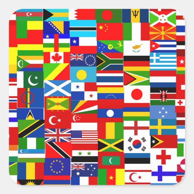 Pegatina Cuadrada International World Wide Flag Collage (Anverso)