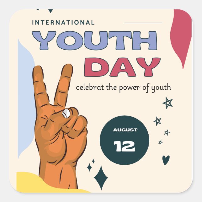 Pegatina Cuadrada International youth day , August 12 ,  (Anverso)