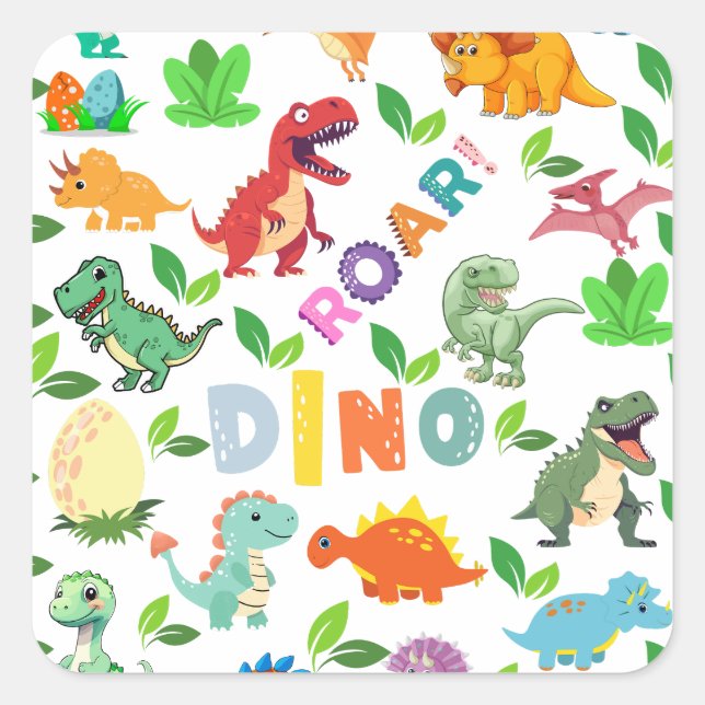 Pegatina Cuadrada Íntimos tipos de dinosaurios sin mar (Anverso)