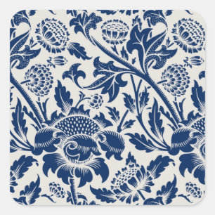 Pegatina Cuadrada Intrincado patrón floral azul sobre fondo claro