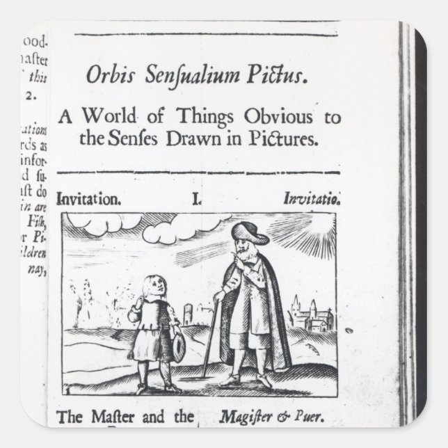 Pegatina Cuadrada Introducción a "Orbis Sensualium Pictus" (Anverso)