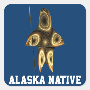 Pegatina Cuadrada Inuit Hunter - Nativo de Alaska