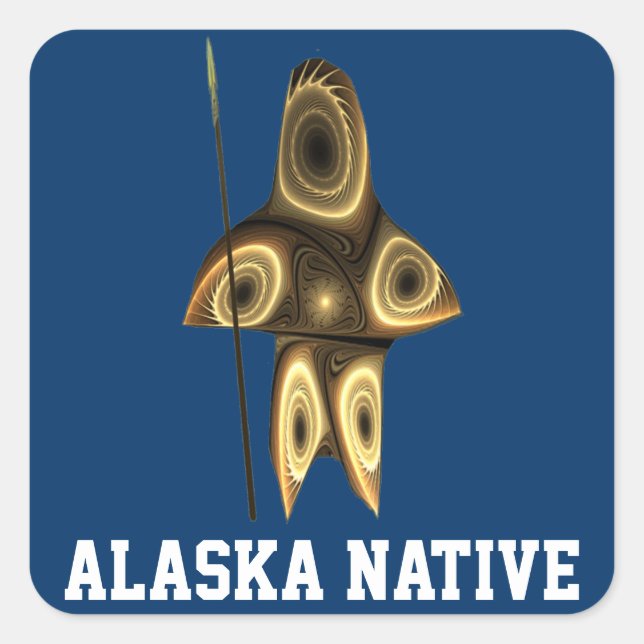 Pegatina Cuadrada Inuit Hunter - Nativo de Alaska (Anverso)