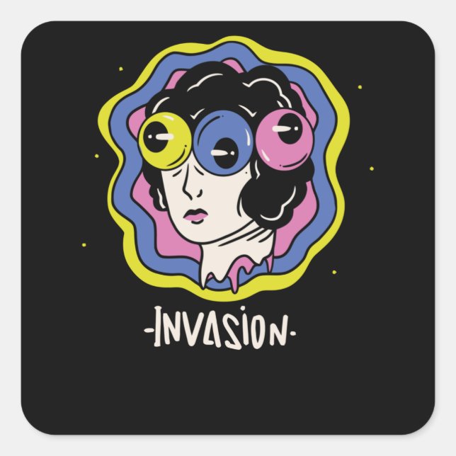 Pegatina Cuadrada Invasión (Anverso)