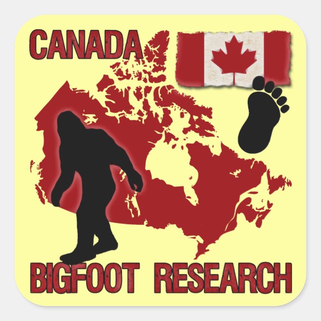 Pegatina Cuadrada Investigación Bigfoot en Canadá (Anverso)