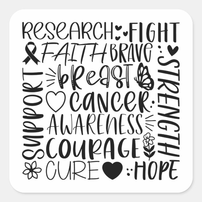 Pegatina Cuadrada Investigación y lucha contra el cáncer de mama (Anverso)