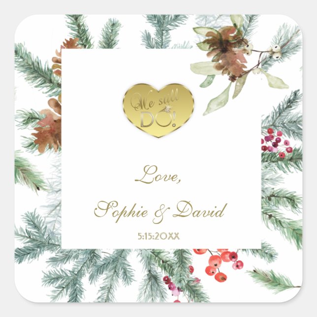 Pegatina Cuadrada Invierno 50.º Boda que aún hacemos (Anverso)