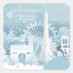 Pegatina Cuadrada Invierno azul helado en París
