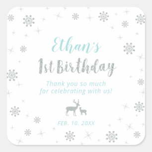 Pegatina Cuadrada Invierno bajo tierra, Cumpleaños Custom Silver Blu