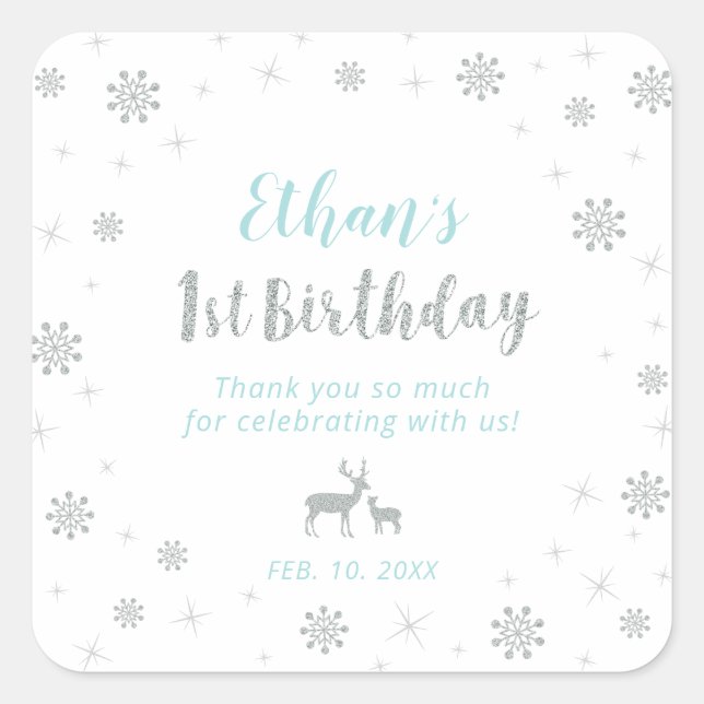 Pegatina Cuadrada Invierno bajo tierra, Cumpleaños Custom Silver Blu (Anverso)