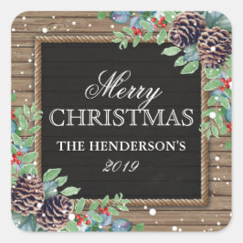 Pegatina Cuadrada Invierno de los Navidades rurales rusos | Felices 