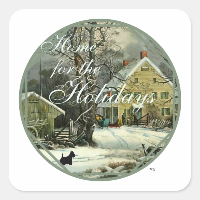 Pegatina Cuadrada Invierno de moda escocés horrible (Anverso)