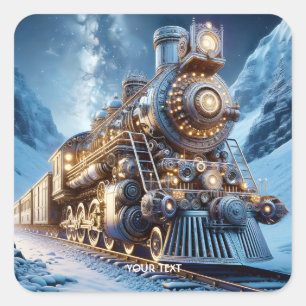 Pegatina Cuadrada Invierno del tren de vapor Fantasy