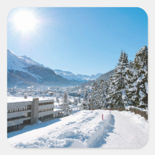 Pegatina Cuadrada Invierno en St. Moritz