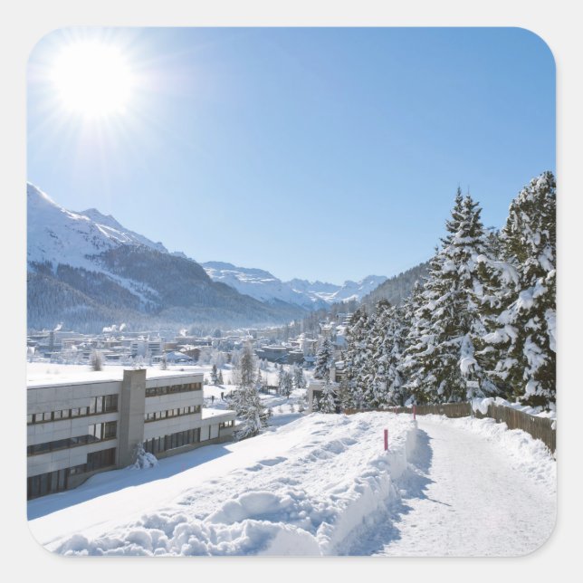 Pegatina Cuadrada Invierno en St. Moritz (Anverso)