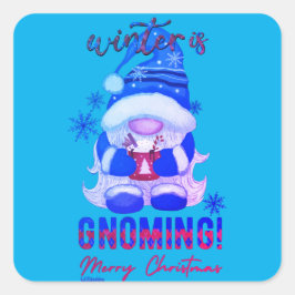 Pegatina Cuadrada INVIERNO ESTÁ NAVEGANDO navidades graciosos gnome