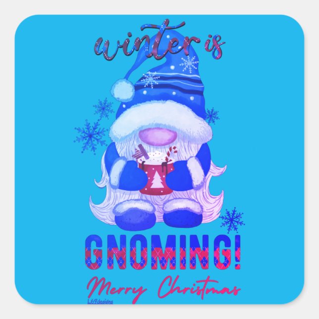 Pegatina Cuadrada INVIERNO ESTÁ NAVEGANDO navidades graciosos gnome (Anverso)
