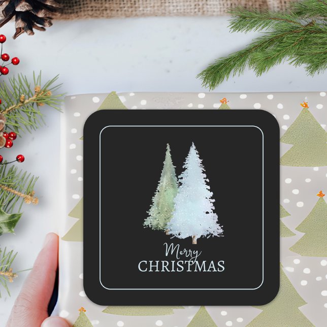 Pegatina Cuadrada Invierno Nórdico de Acuarela Personalizada Navidad (Subido por el creador)