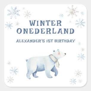 Pegatina Cuadrada Invierno Oso Polar de Oeste Polar Terrestre Primer