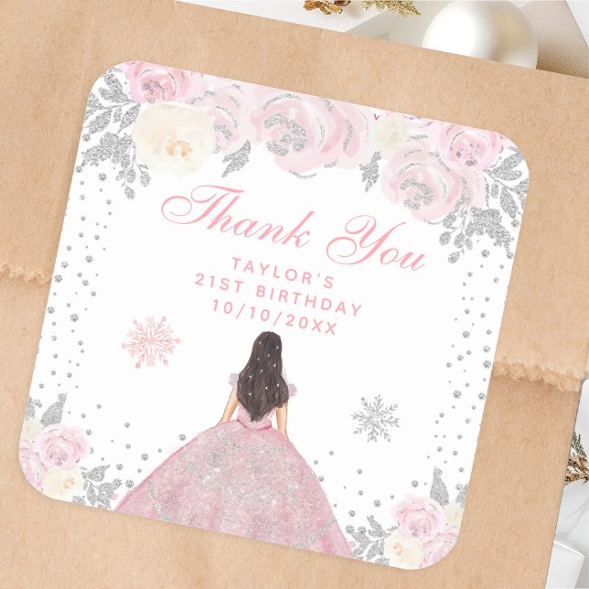 Pegatina Cuadrada Invierno rosa Brunette Hair Princess Fiesta de cum (Subido por el creador)