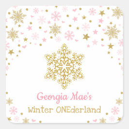 Pegatina Cuadrada Invierno Snowflake Fiesta de cumpleaños de oro ros