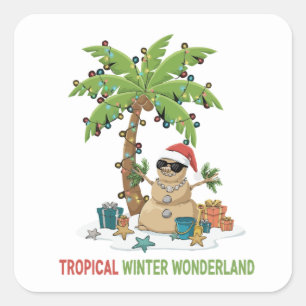 Pegatina Cuadrada Invierno Tropical Maravilloso   Navidad Divertida