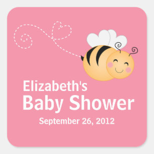Pegatina Cuadrada Invitación a Baby Shower de Cute Modern Honey Bee