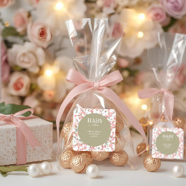 Pegatina Cuadrada Invitación a Baby Shower de Sage Green Baby Bloom