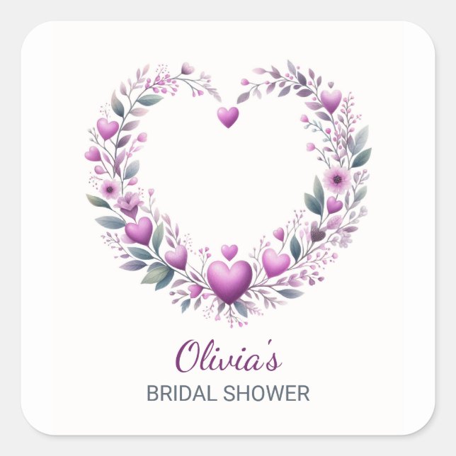 Pegatina Cuadrada Invitación a ducha de novia floral rosa Fuschia (Anverso)