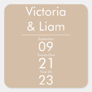 Pegatina Cuadrada Invitación a la boda simple y moderna de Tan Beige