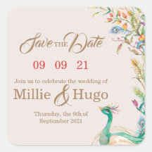 Invitación a la boda temática del pavo real