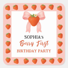 Pegatina Cuadrada Invitación a la fiesta de Berry Sweet
