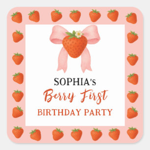Pegatina Cuadrada Invitación a la fiesta de Berry Sweet