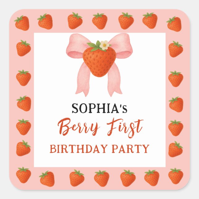 Pegatina Cuadrada Invitación a la fiesta de Berry Sweet (Anverso)