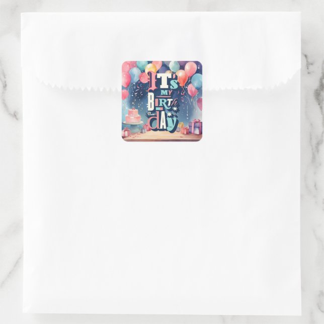 Pegatina Cuadrada Invitación a la fiesta de cumpleaños (Bolso)