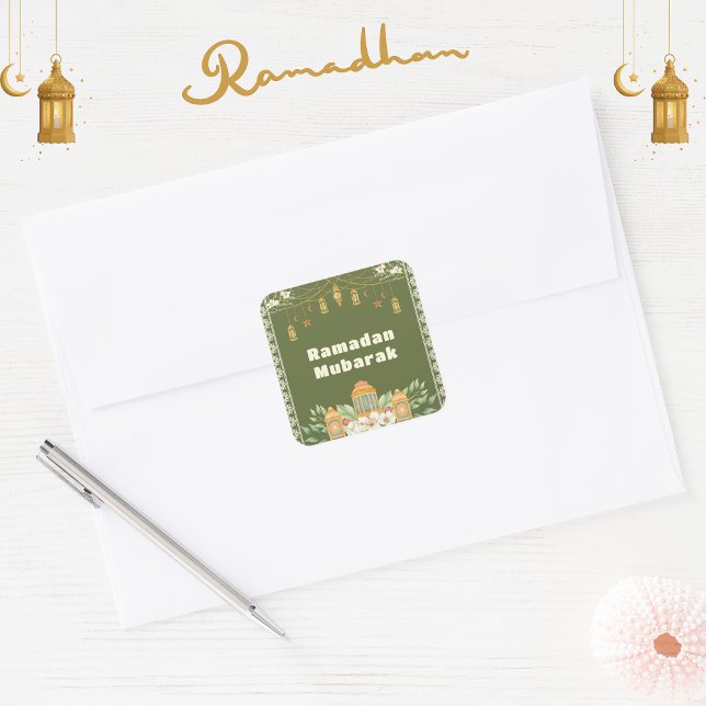 Pegatina Cuadrada Invitación a la fiesta de iftar de la linterna de  (ramadan mubarak iftar sticker)