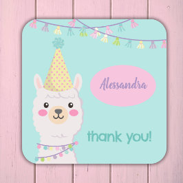 Pegatina Cuadrada Invitación a la fiesta de llama pastel