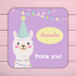 Pegatina Cuadrada Invitación a la fiesta de llama pastel