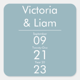 Pegatina Cuadrada Invitación a la simple boda azul moderna