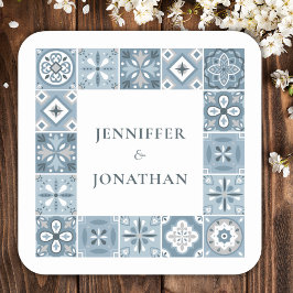 Pegatina Cuadrada Invitación a las baldosas azules y grises de Españ