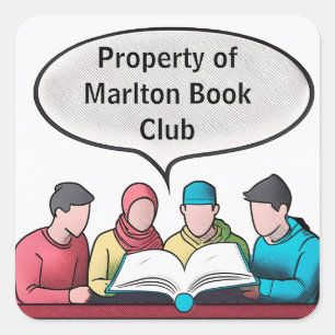 Pegatina Cuadrada Invitación abierta del club de lectura personaliza