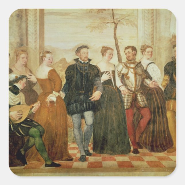 Pegatina Cuadrada Invitación al baile, 1570 (Anverso)