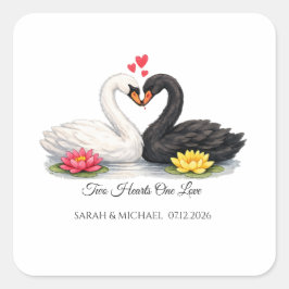 Pegatina Cuadrada Invitación cuadrada personalizada de dos cisnes un