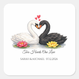 Pegatina Cuadrada Invitación cuadrada personalizada de dos cisnes un