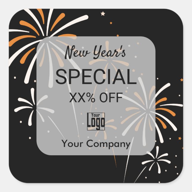 Pegatina Cuadrada Invitación de Año Nuevo sobre garantías de comerci (Anverso)