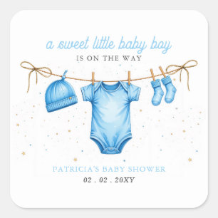 Pegatina Cuadrada invitación de baby shower niño ropa de presupuesto