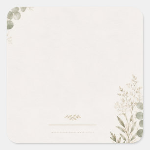 Pegatina Cuadrada Invitación de boda europea en verde oliva